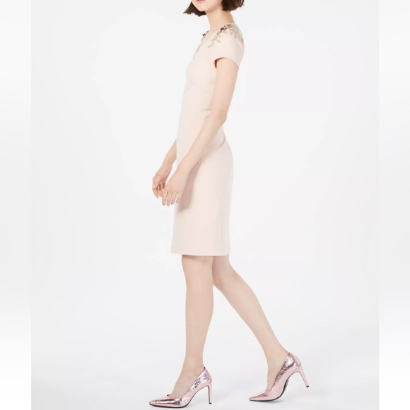 CALVIN KLEIN Pink Short Sleeve Above The Knee Sheath Dress - Flawed - Reemoly - Picture 3 of 3